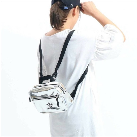 Adidas Originals Women’s MIni AIrliner Backpack Bag Silver Metallic - Picture 6 of 13
